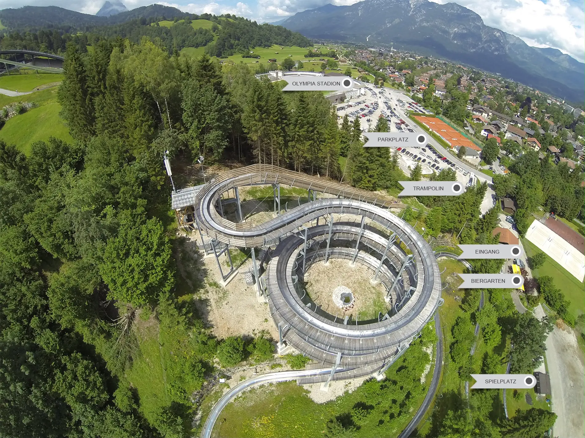 Sommerrodelbahn in Garmisch-Partenkirchen aus der Luft